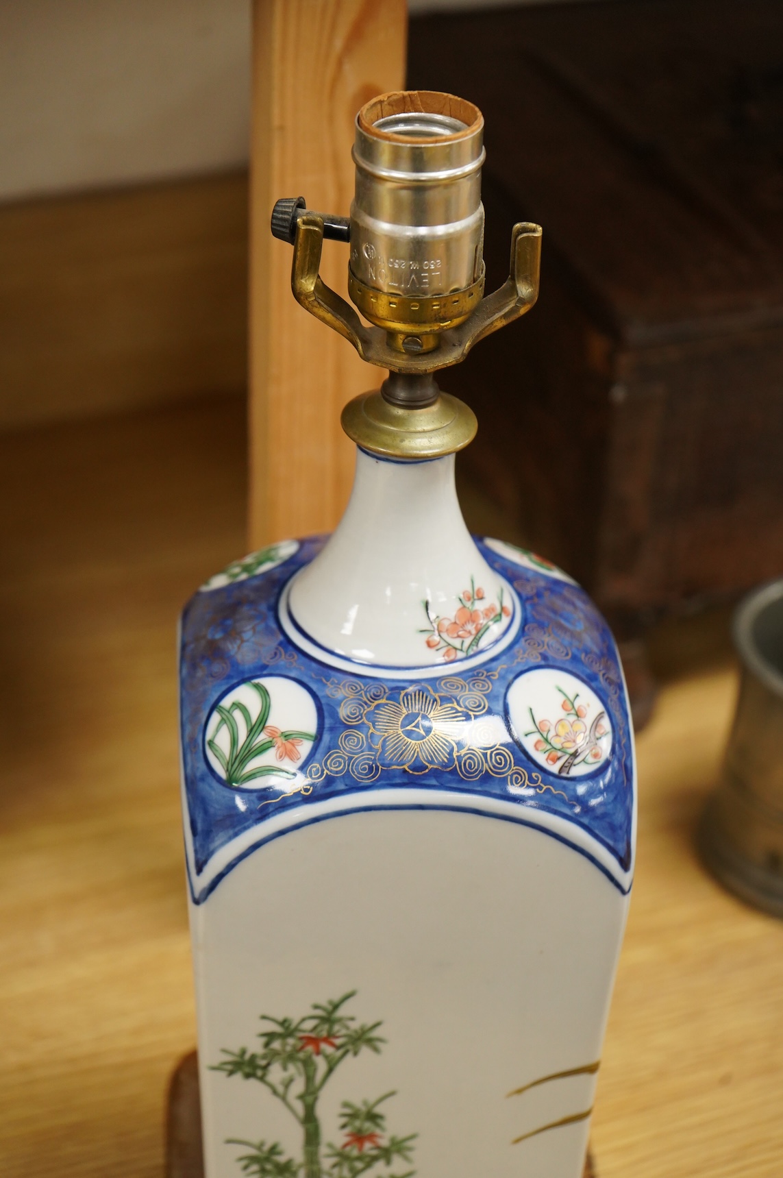 A Imari porcelain table lamp, 42cm